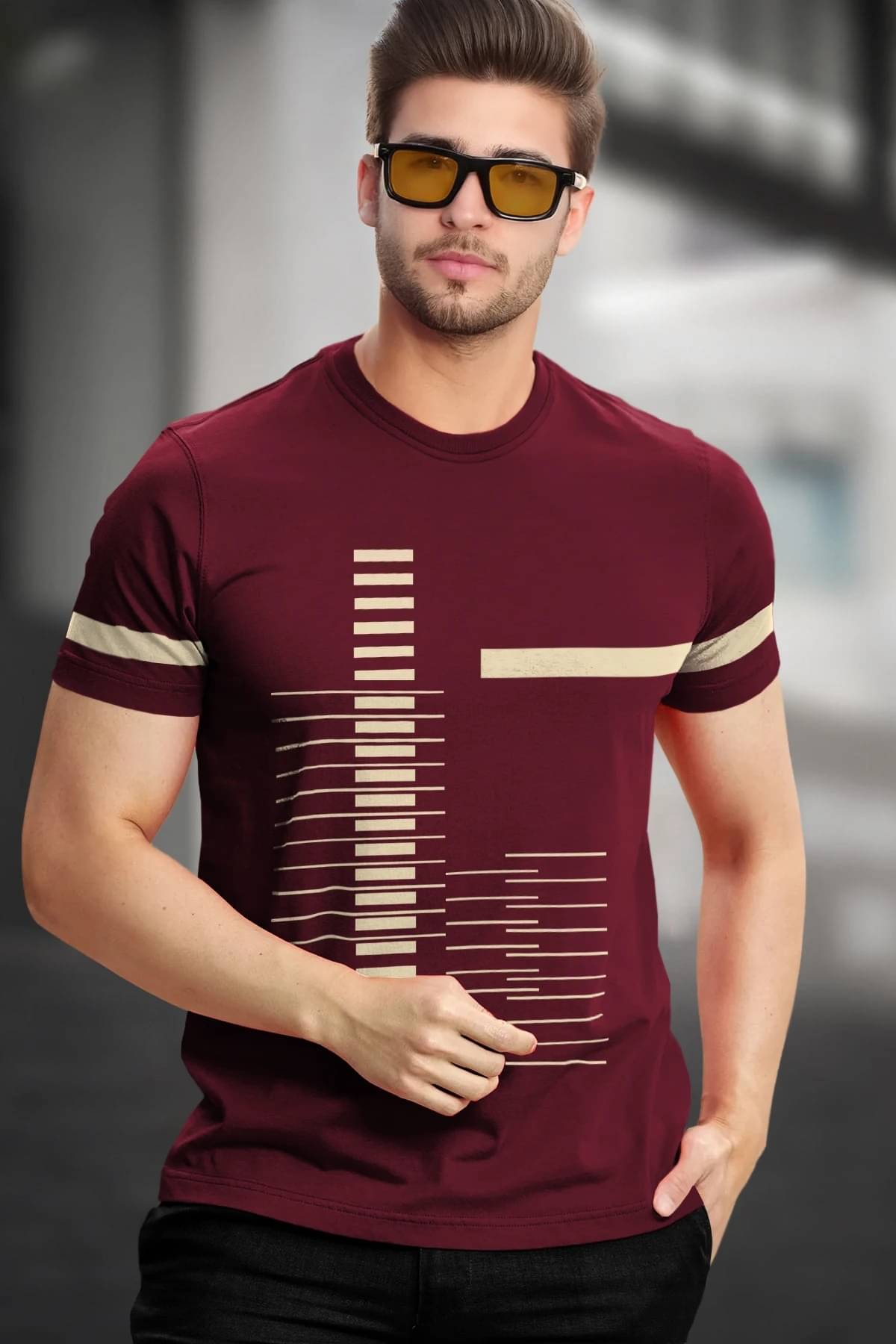 Tripr Men Cotton Blend Regular Fit Printed T-Shirt ( Maroon ) Tripr Men Cotton Blend Regular Fit Printed T-Shirt ( Maroon )