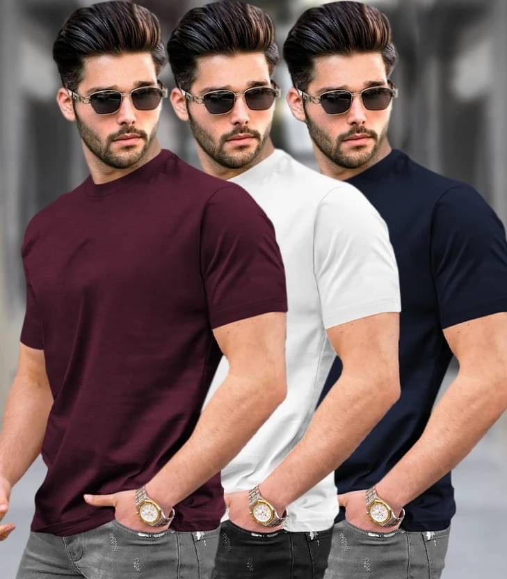     			Tripr Men Cotton Blend Regular Fit Solid T-Shirt ( Multicolor )