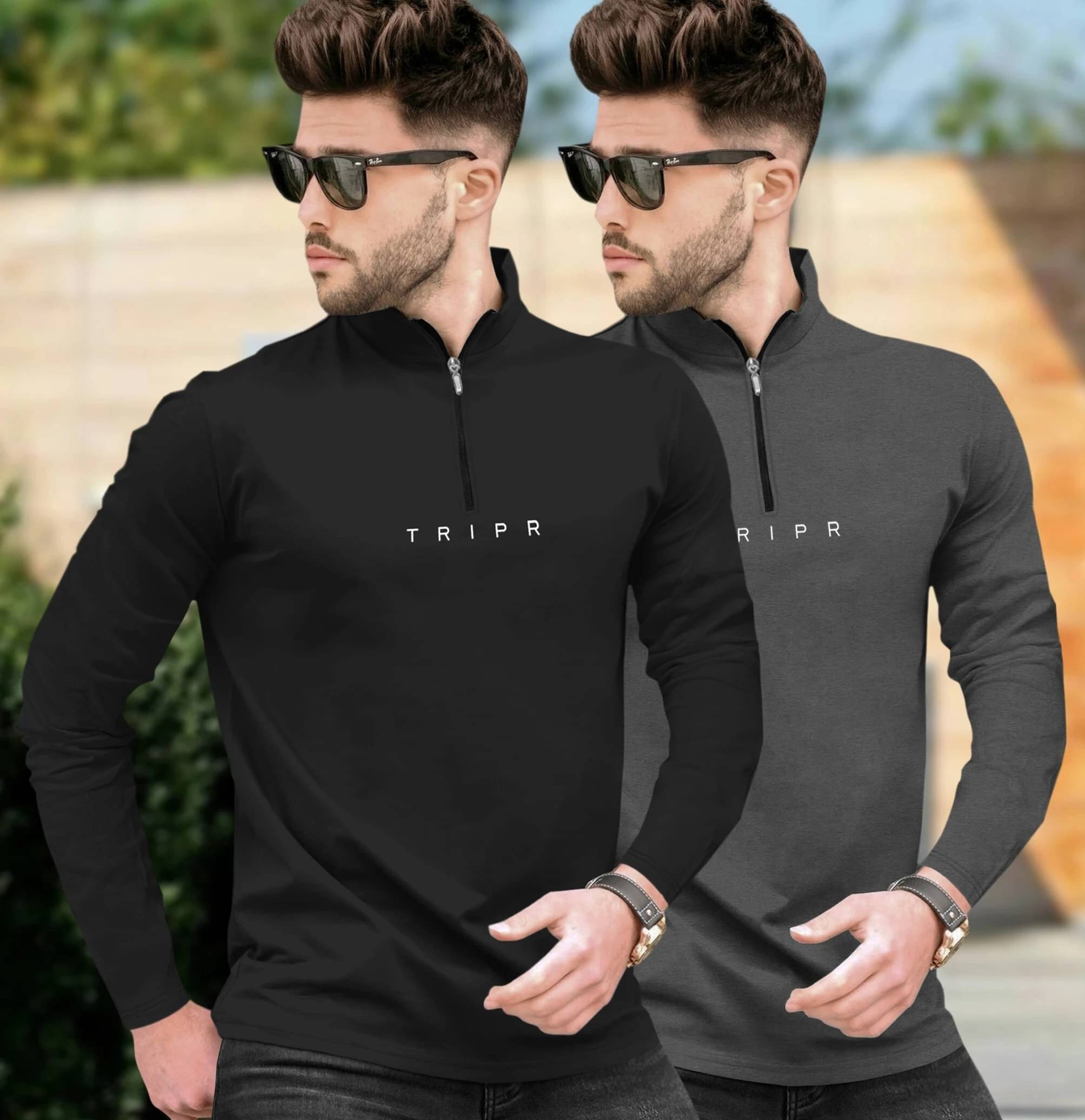     			Tripr Men Cotton Blend Regular Fit Solid T-Shirt ( Multicolor )