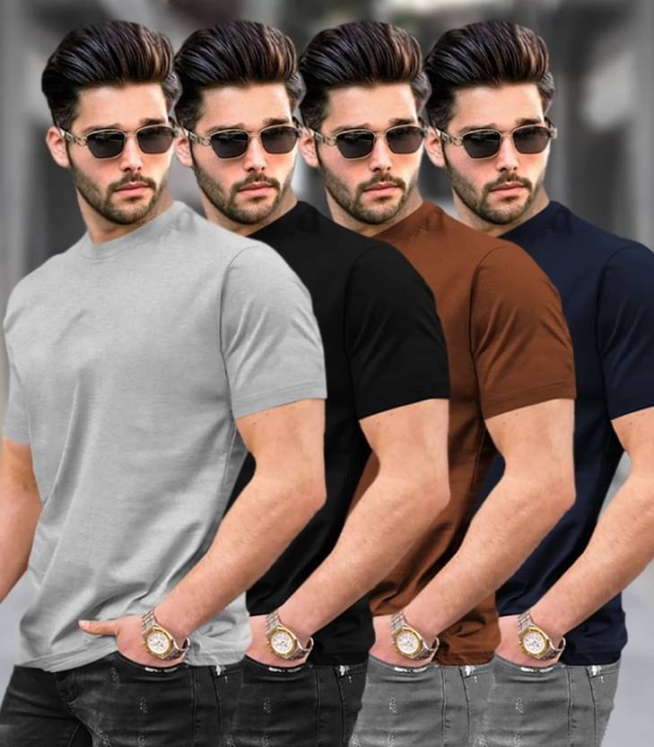     			Tripr Men Cotton Blend Regular Fit Solid T-Shirt ( Multicolor )