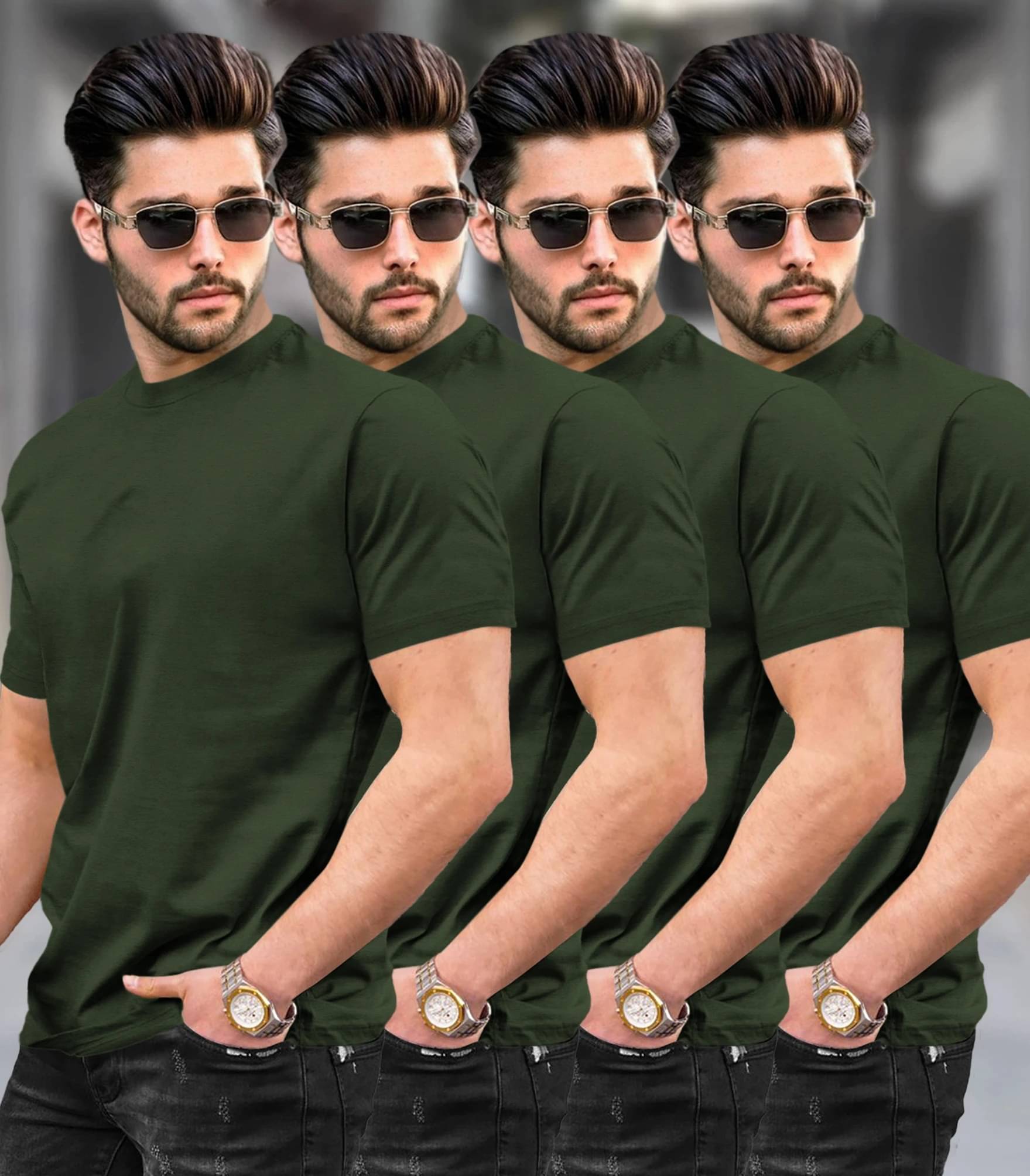     			Tripr Men Cotton Blend Regular Fit Solid T-Shirt ( Dark Green )