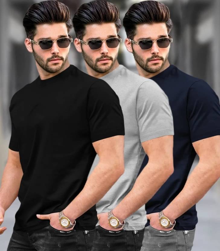     			Tripr Men Cotton Blend Regular Fit Solid T-Shirt ( Multicolor )