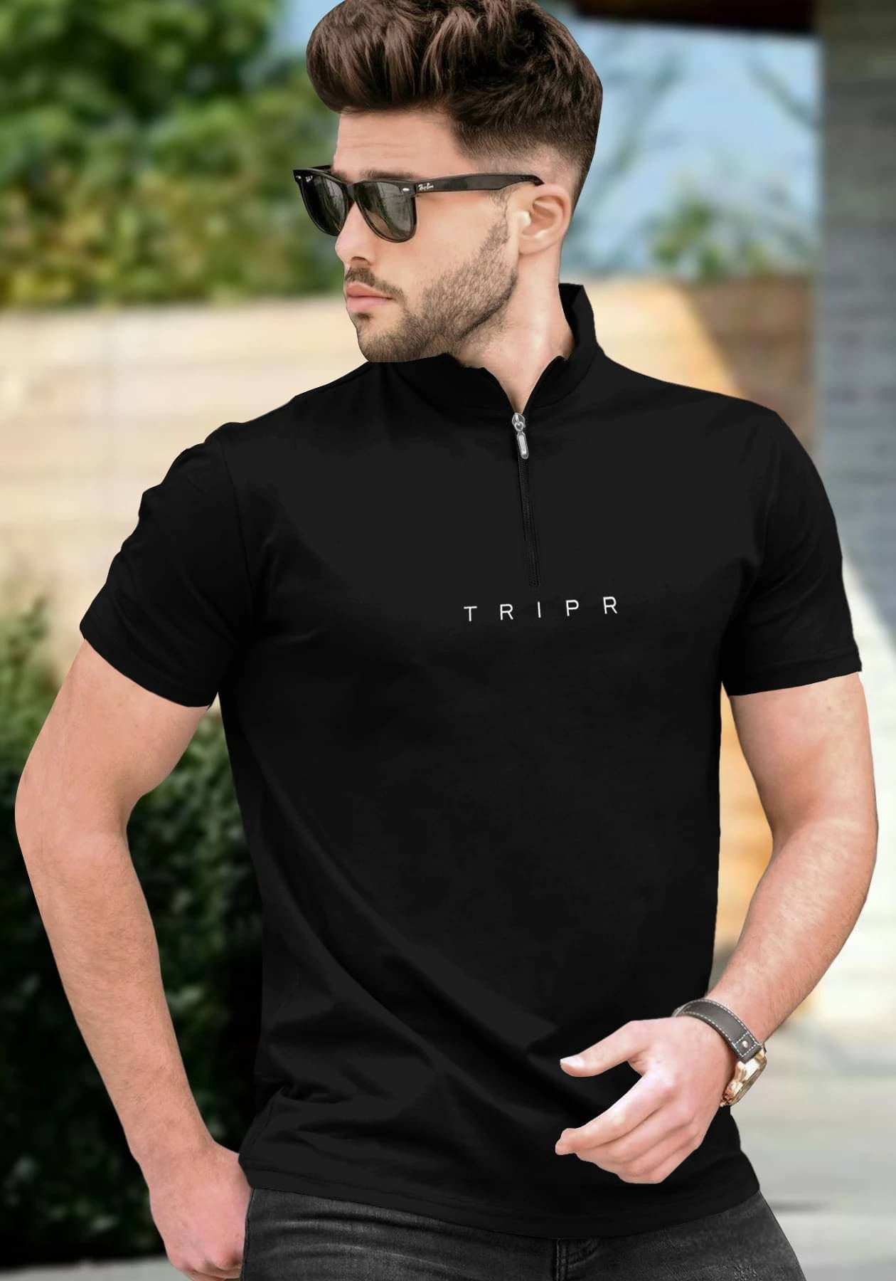     			Tripr Men Cotton Blend Regular Fit Solid T-Shirt ( Black )