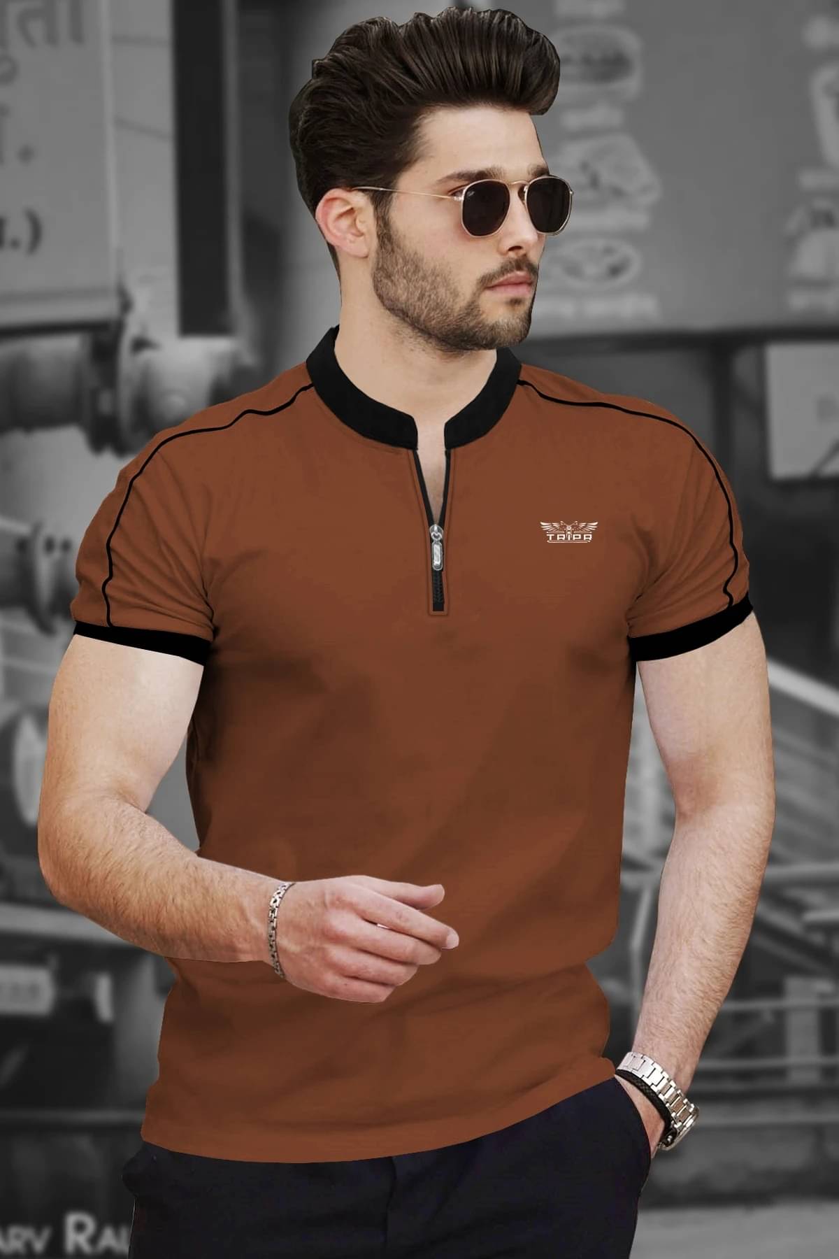 Tripr Men Cotton Blend Regular Fit Solid T-Shirt ( Brown ) Tripr Men Cotton Blend Regular Fit Solid T-Shirt ( Brown )