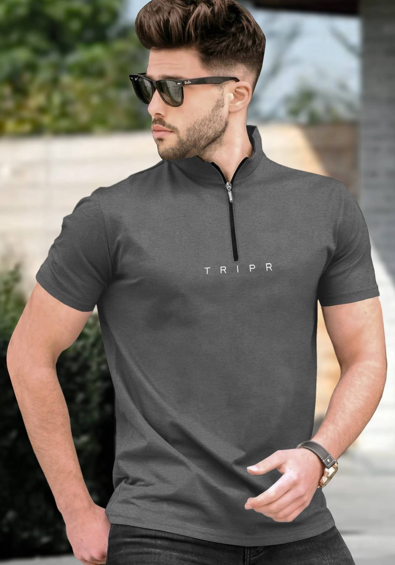     			Tripr Men Cotton Blend Regular Fit Solid T-Shirt ( Grey )