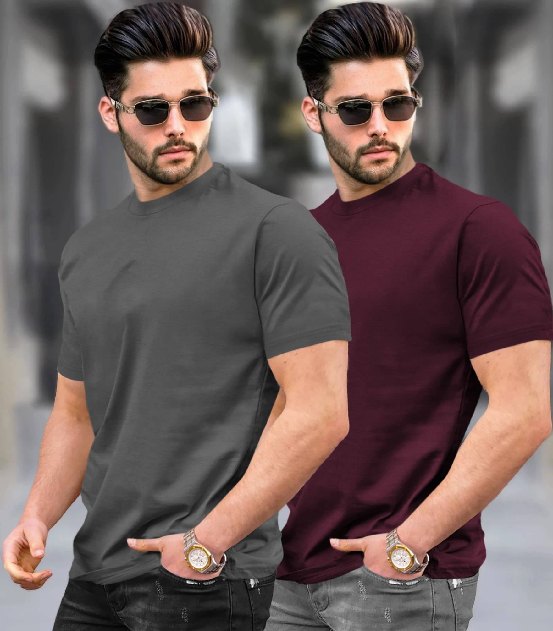     			Tripr Men Cotton Blend Regular Fit Solid T-Shirt ( Multicolor )