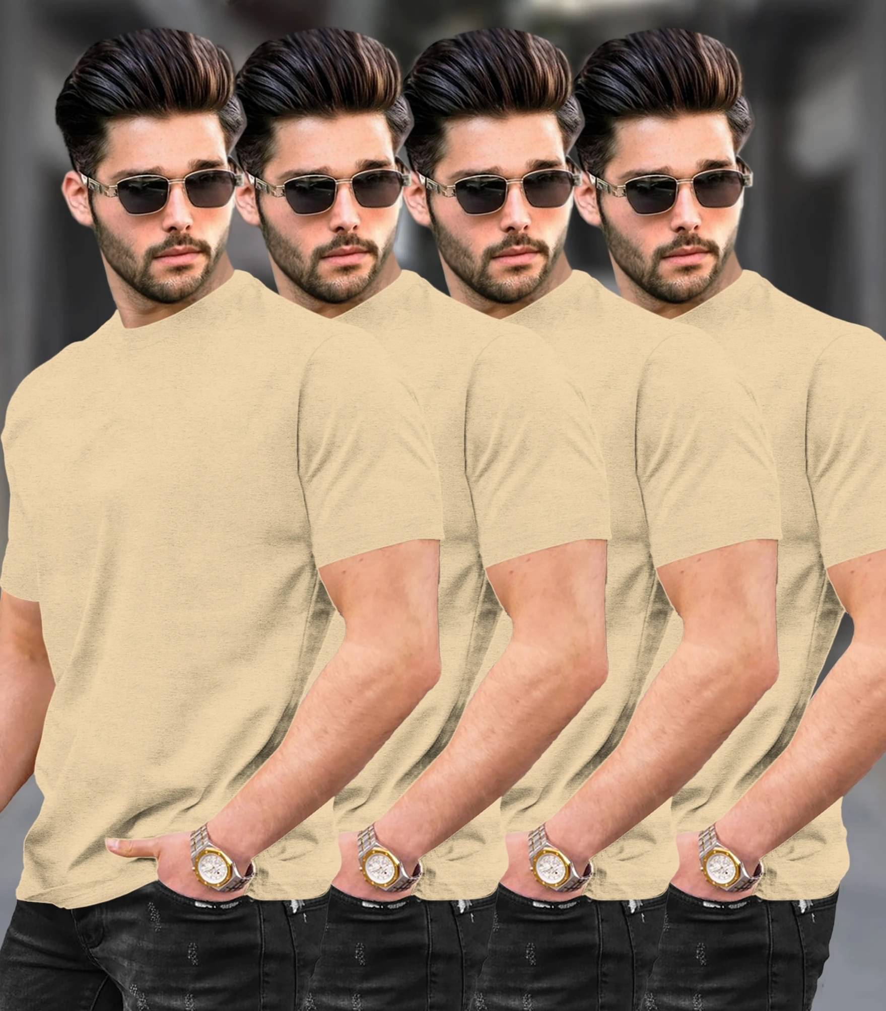     			Tripr Men Cotton Blend Regular Fit Solid T-Shirt ( Beige )