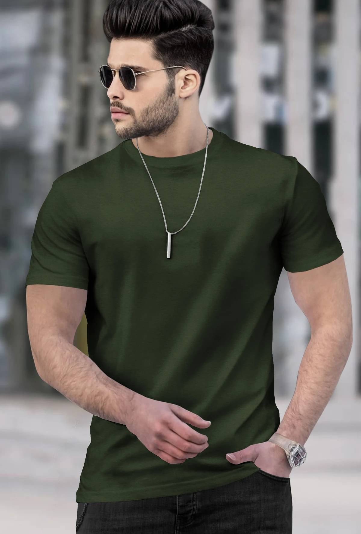 Tripr Men Cotton Blend Regular Fit Solid T-Shirt ( Dark Green ) Tripr Men Cotton Blend Regular Fit Solid T-Shirt ( Dark Green )