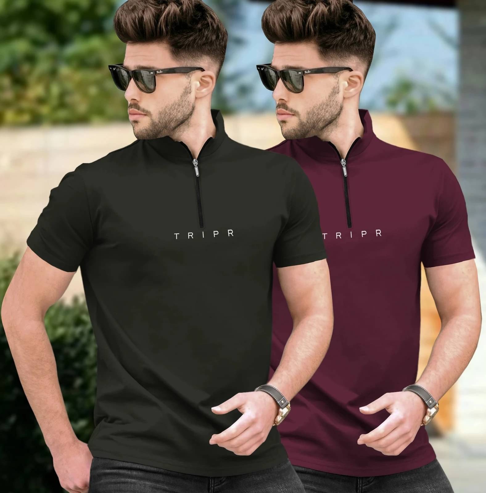 Tripr Men Cotton Blend Regular Fit Solid T-Shirt ( Multicolor )     			Tripr Men Cotton Blend Regular Fit Solid T-Shirt ( Multicolor )