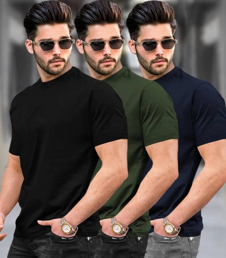     			Tripr Men Cotton Blend Regular Fit Solid T-Shirt ( Multicolor )