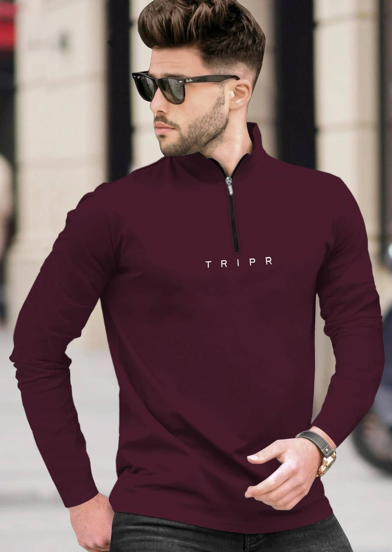     			Tripr Men Cotton Blend Regular Fit Solid T-Shirt ( Maroon )