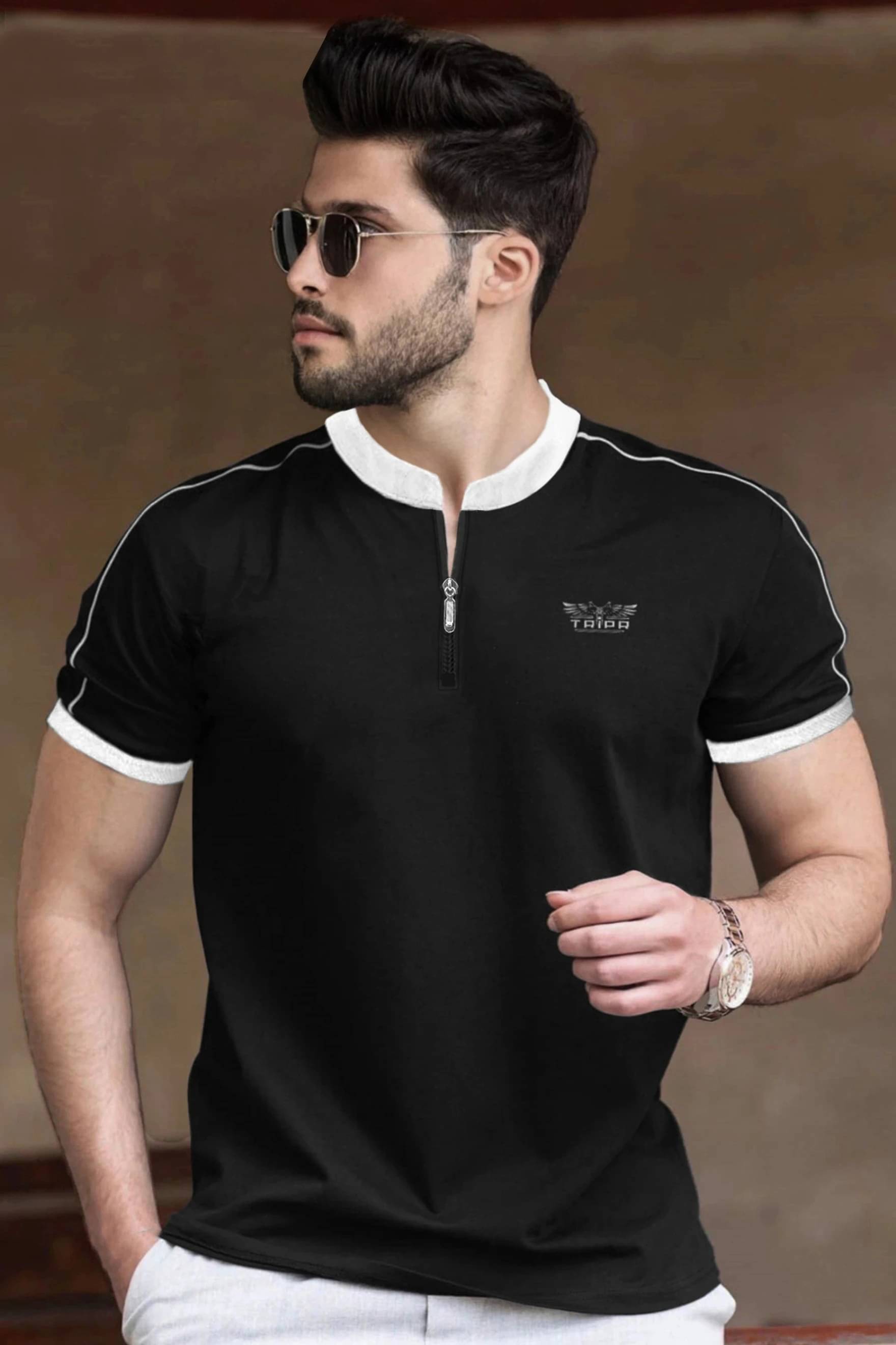 Tripr Men Cotton Blend Regular Fit Solid T-Shirt ( Multicolor )     			Tripr Men Cotton Blend Regular Fit Solid T-Shirt ( Multicolor )