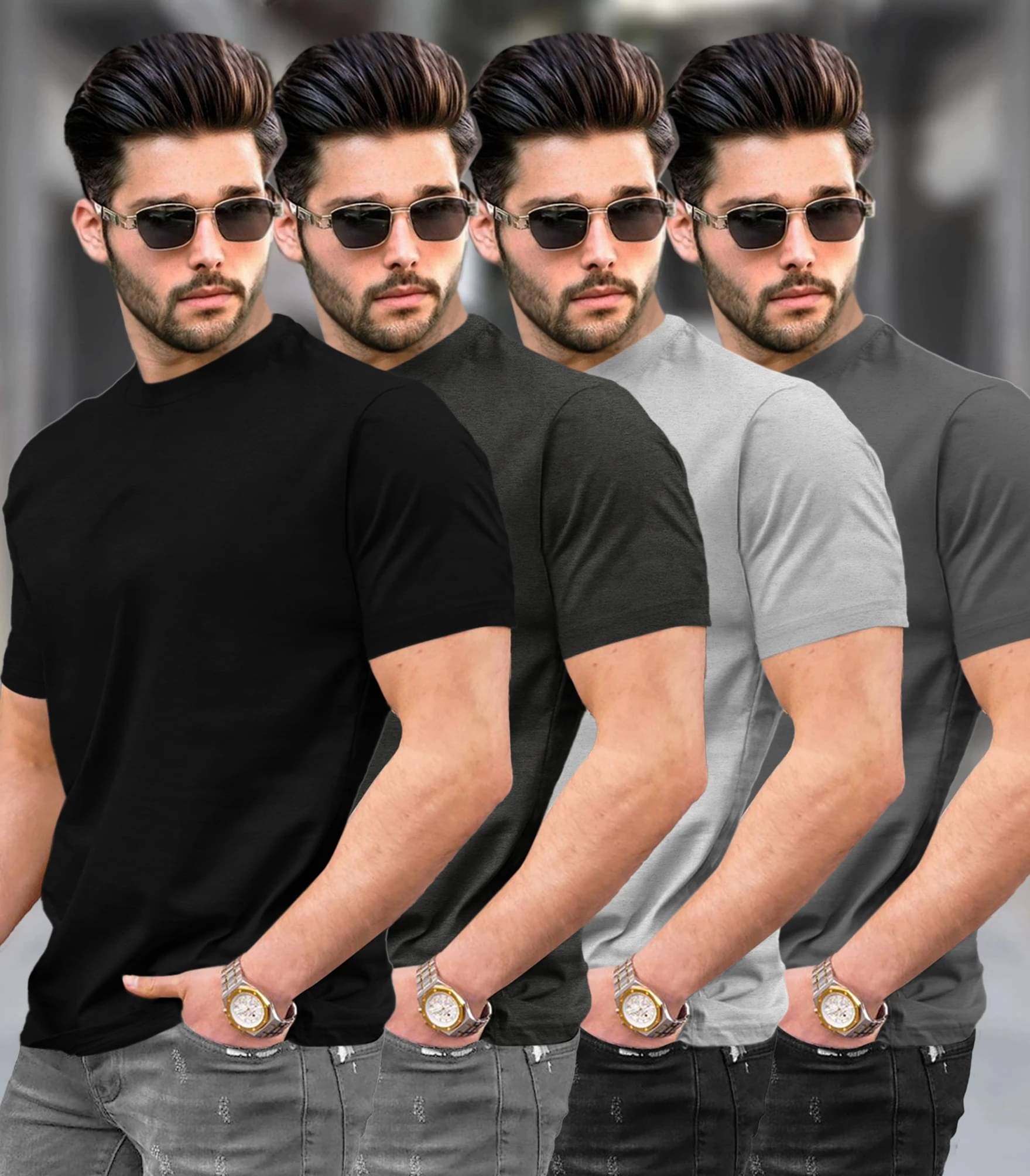     			Tripr Men Cotton Blend Regular Fit Solid T-Shirt ( Multicolor )