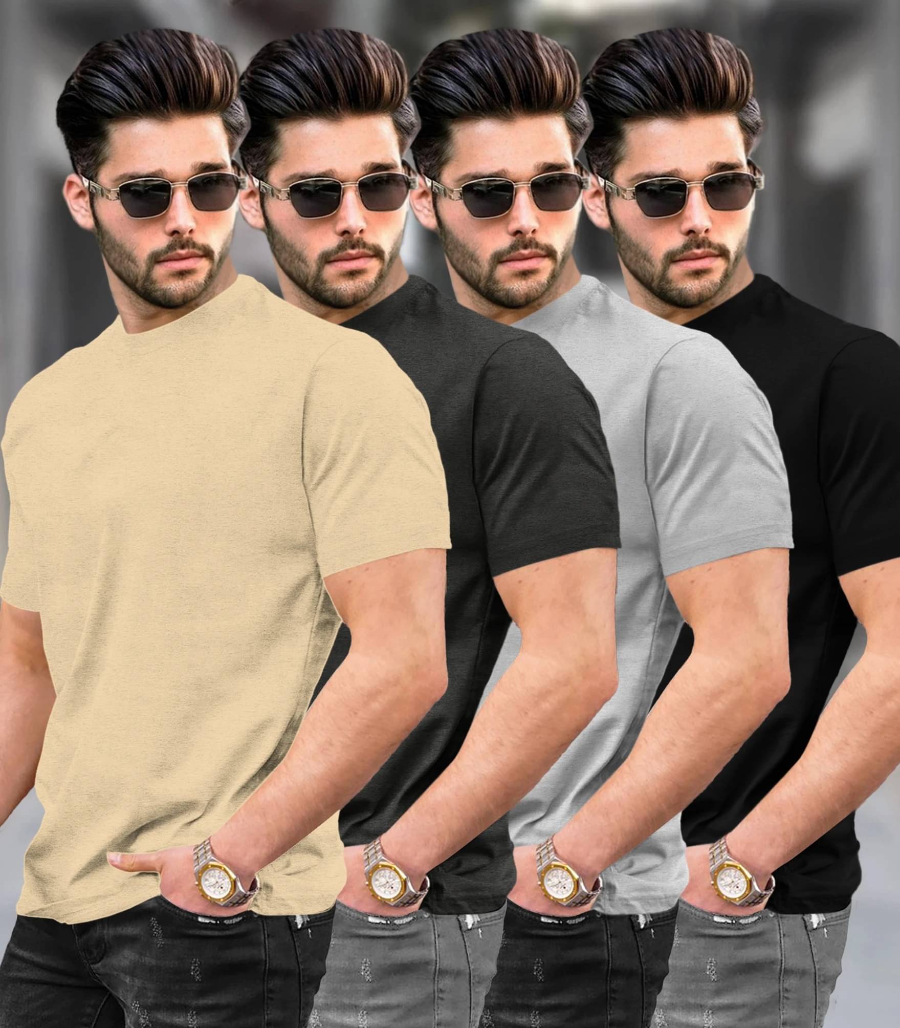     			Tripr Men Cotton Blend Regular Fit Solid T-Shirt ( Multicolor )