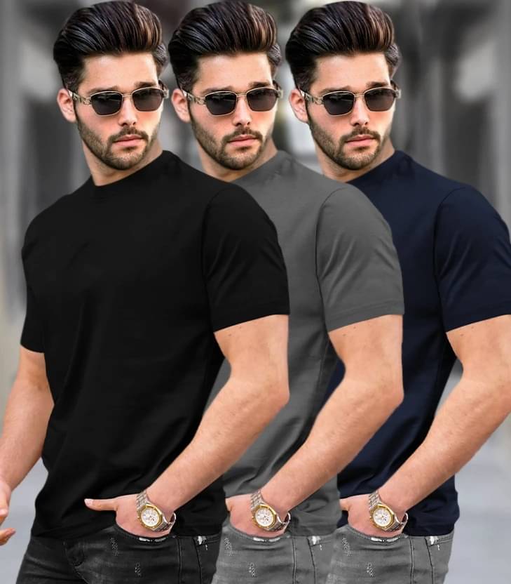     			Tripr Men Cotton Blend Regular Fit Solid T-Shirt ( Multicolor )