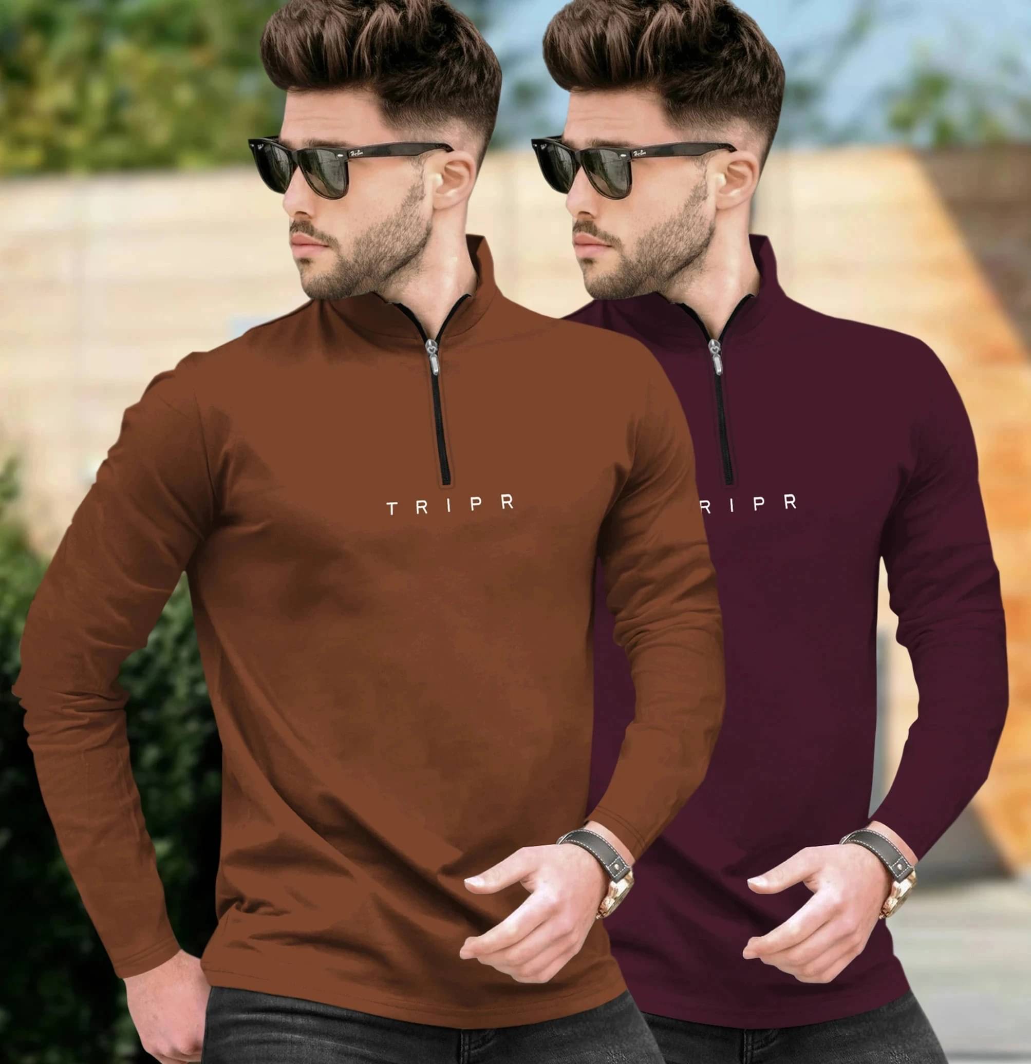 Tripr Men Cotton Blend Regular Fit Solid T-Shirt ( Multicolor ) Tripr Men Cotton Blend Regular Fit Solid T-Shirt ( Multicolor )