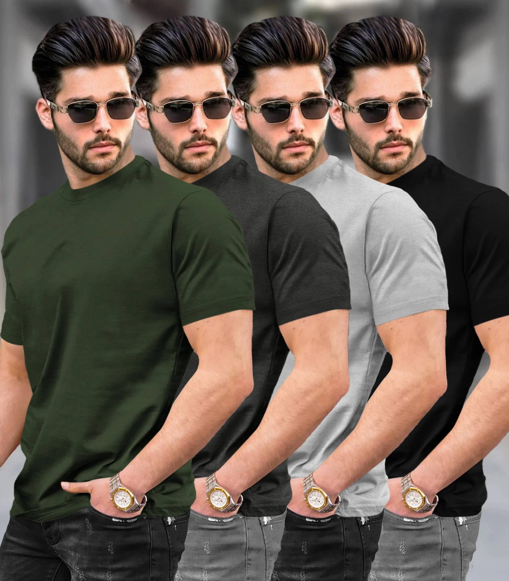Tripr Men Cotton Blend Regular Fit Solid T-Shirt ( Multicolor ) Tripr Men Cotton Blend Regular Fit Solid T-Shirt ( Multicolor )