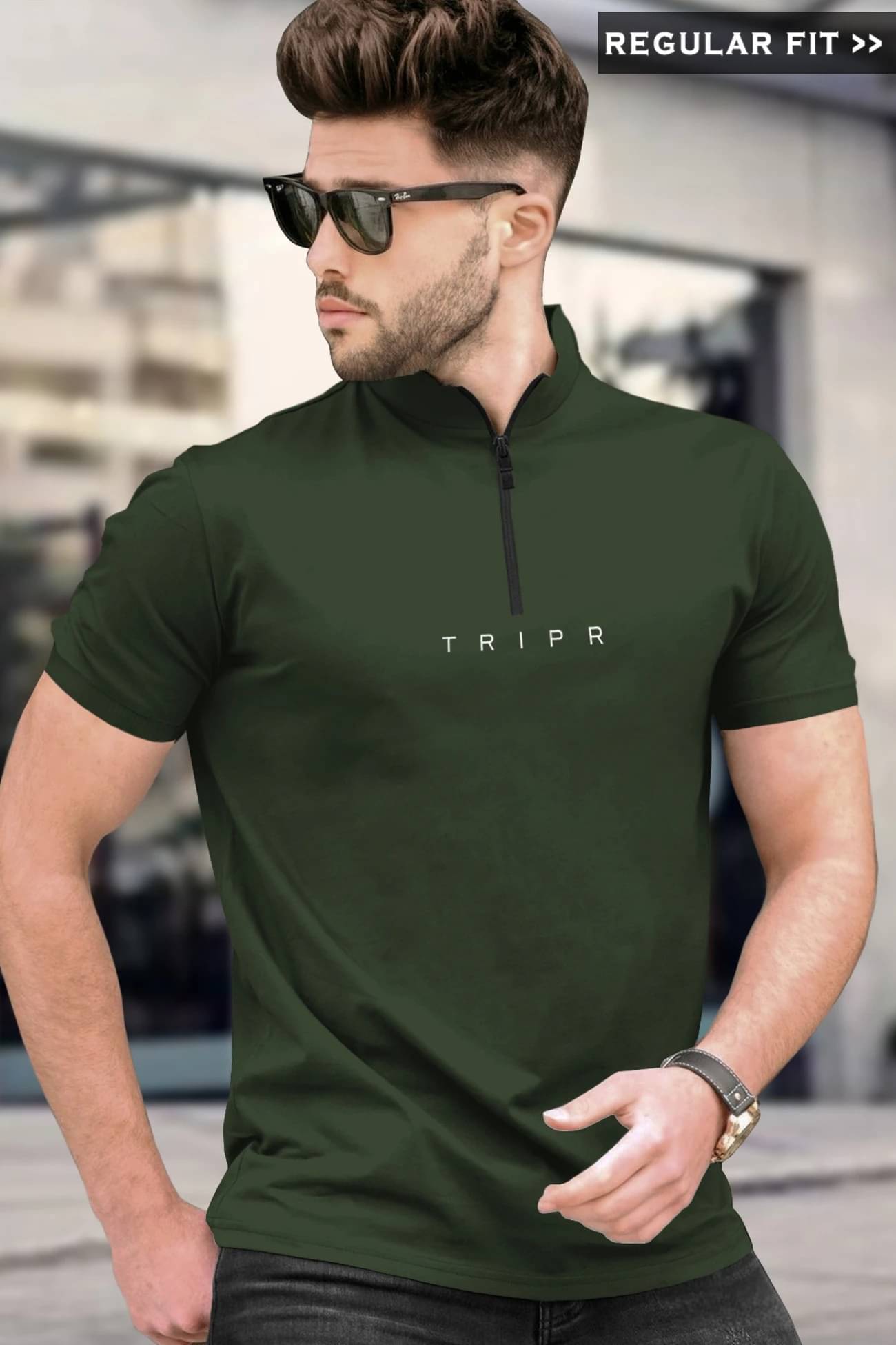     			Tripr Men Cotton Blend Regular Fit Solid T-Shirt ( Dark Green )