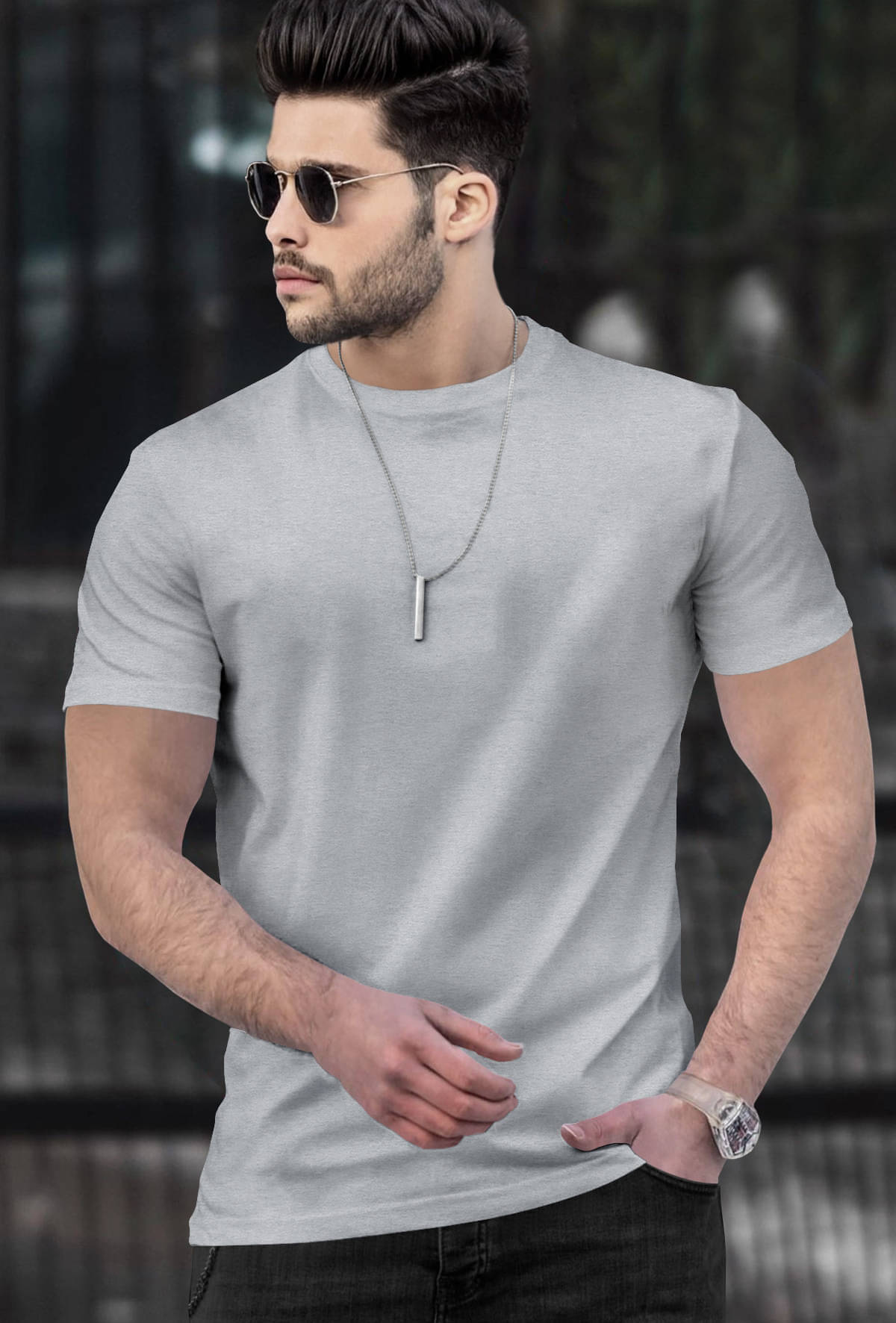     			Tripr Men Cotton Blend Regular Fit Solid T-Shirt ( Grey )