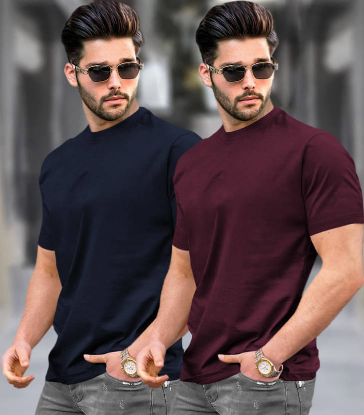     			Tripr Men Cotton Blend Regular Fit Solid T-Shirt ( Multicolor )