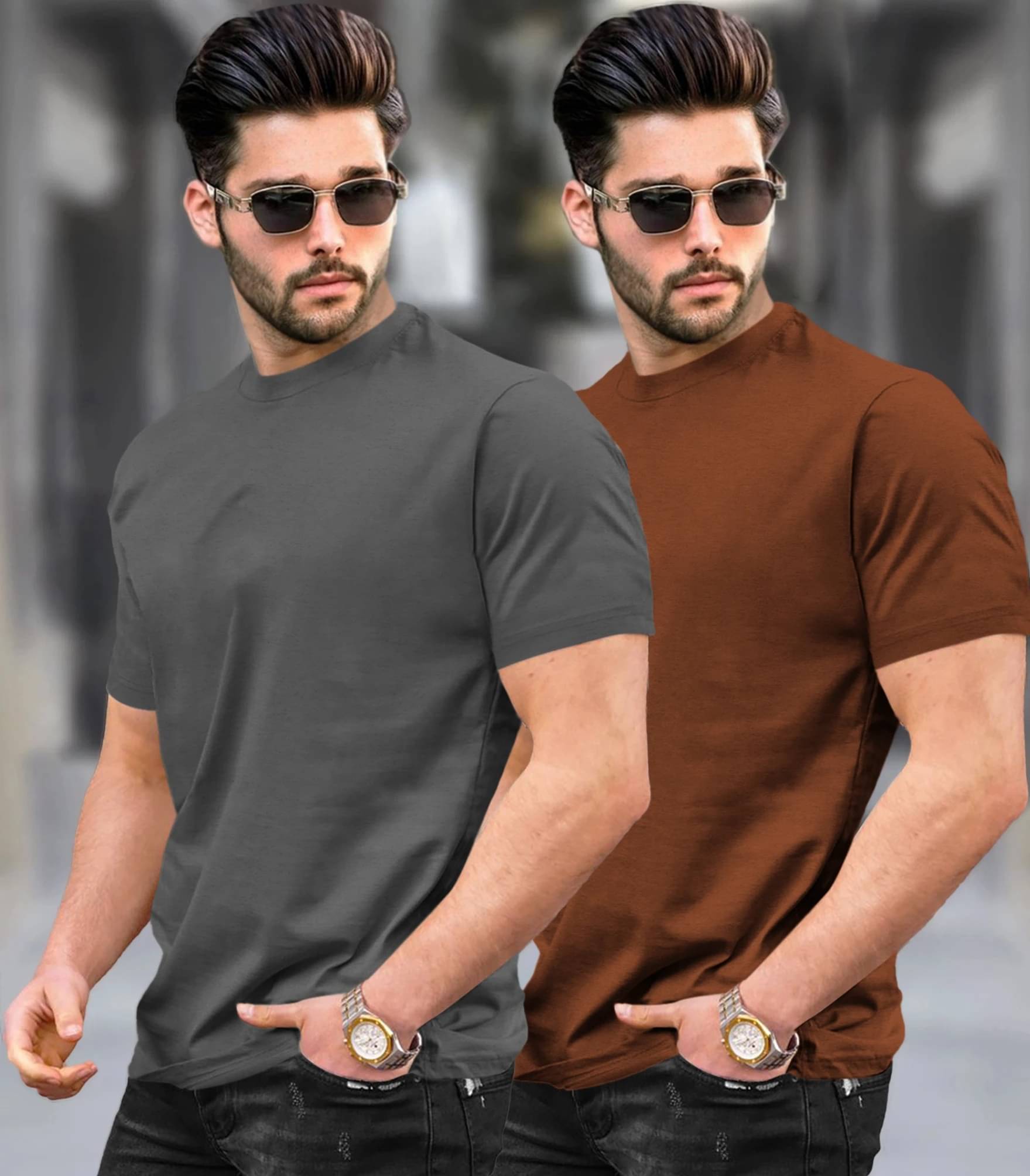     			Tripr Men Cotton Blend Regular Fit Solid T-Shirt ( Multicolor )