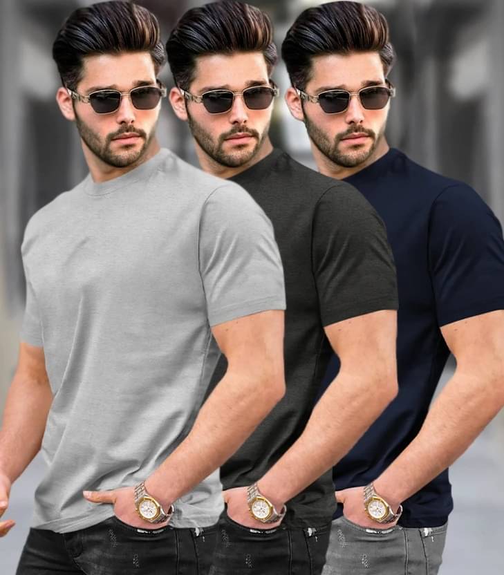 Tripr Men Cotton Blend Regular Fit Solid T-Shirt ( Multicolor ) Tripr Men Cotton Blend Regular Fit Solid T-Shirt ( Multicolor )