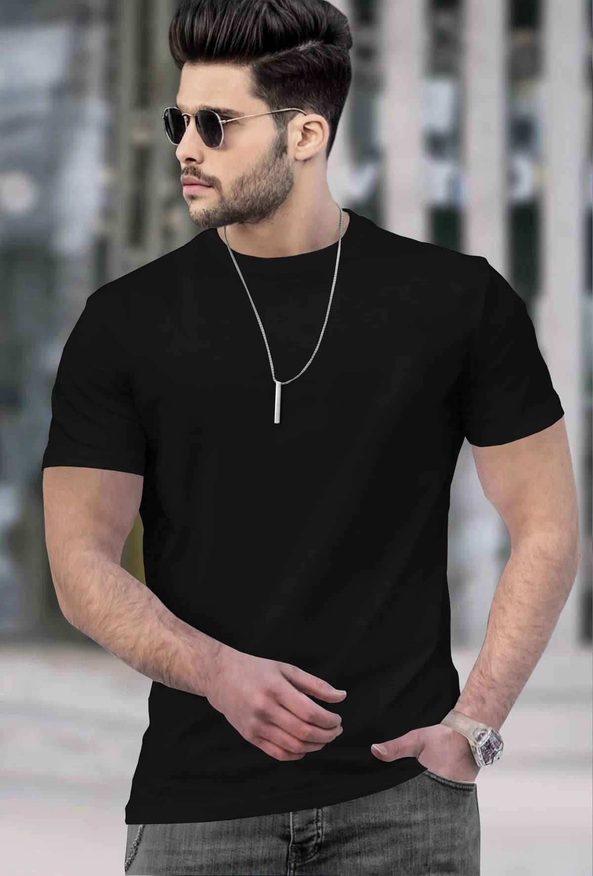     			Tripr Men Cotton Blend Regular Fit Solid T-Shirt ( Black )