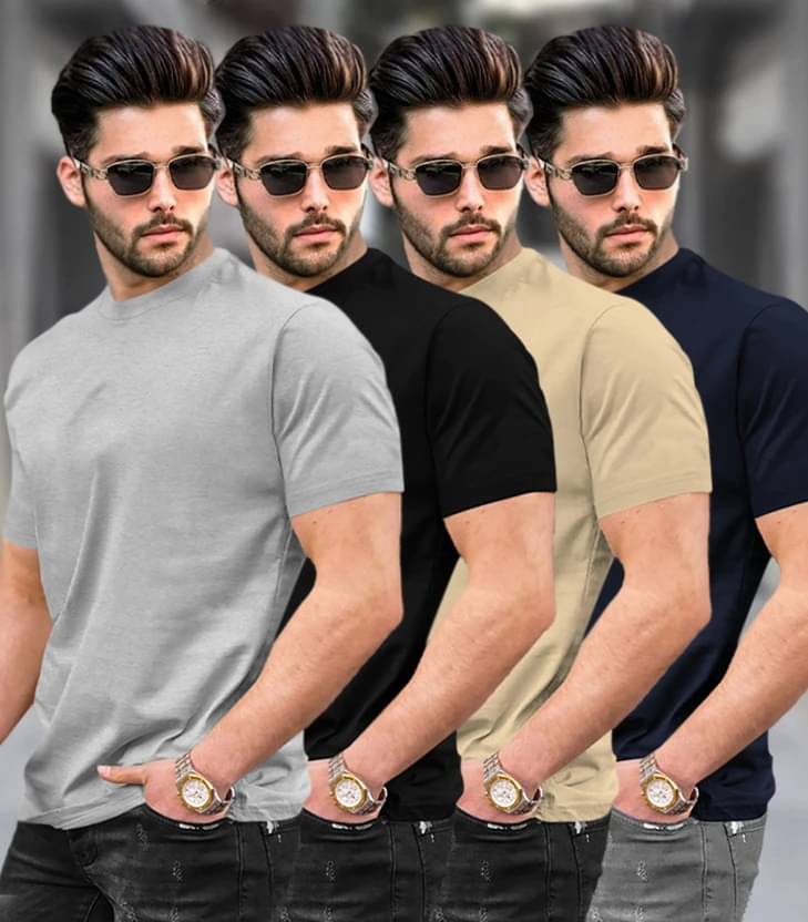     			Tripr Men Cotton Blend Regular Fit Solid T-Shirt ( Multicolor )
