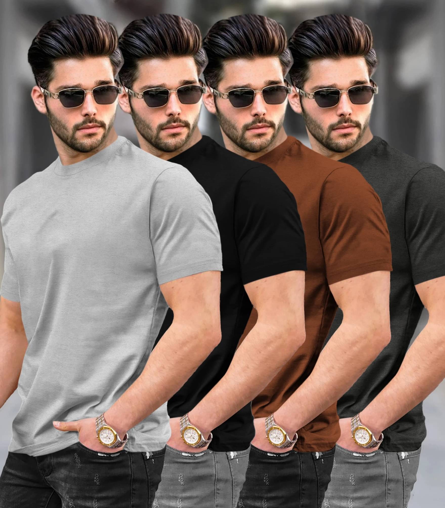     			Tripr Men Cotton Blend Regular Fit Solid T-Shirt ( Multicolor )