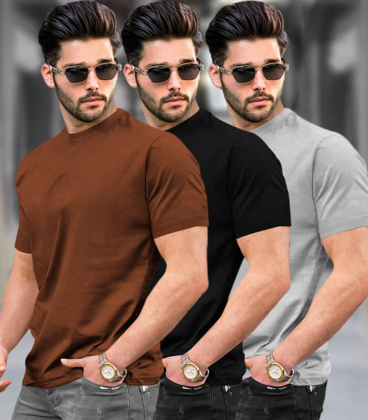     			Tripr Men Cotton Blend Regular Fit Solid T-Shirt ( Multicolor )