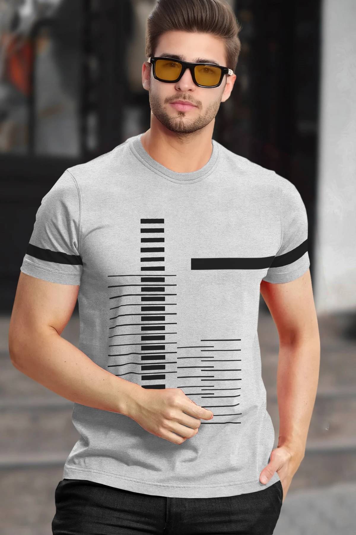     			Tripr Men Cotton Blend Regular Fit Printed T-Shirt ( Grey )