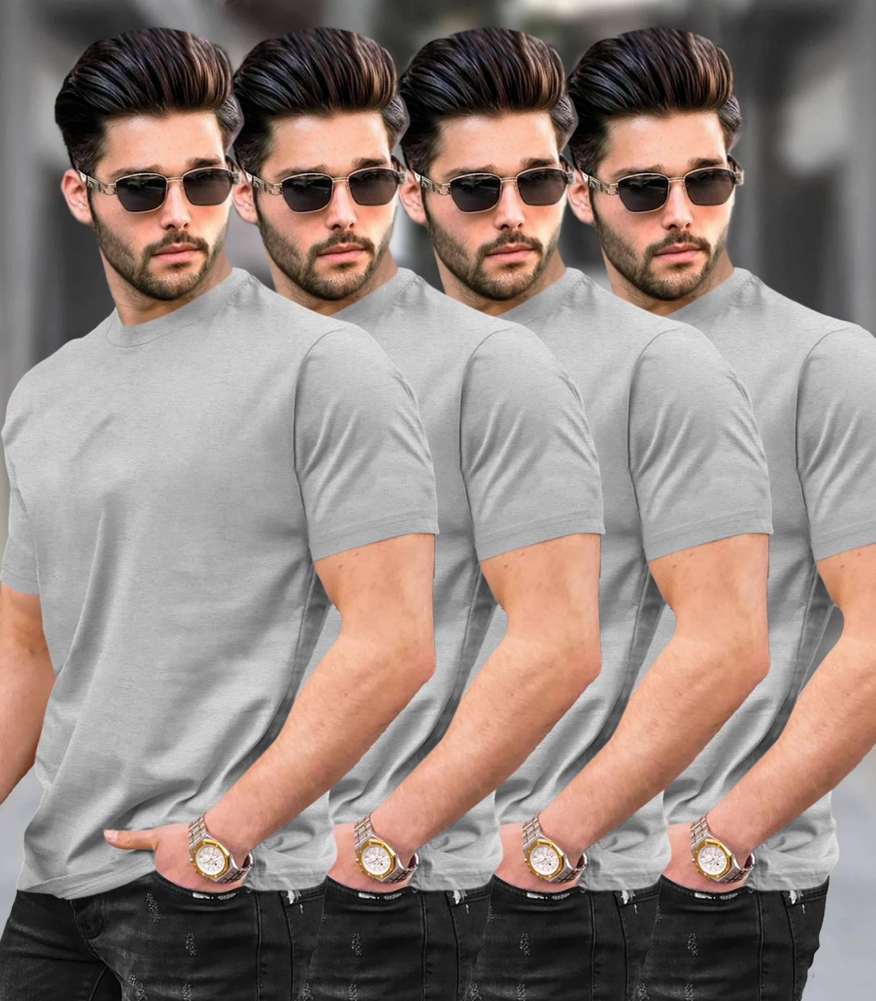 Tripr Men Cotton Blend Regular Fit Solid T-Shirt ( Grey ) Tripr Men Cotton Blend Regular Fit Solid T-Shirt ( Grey )