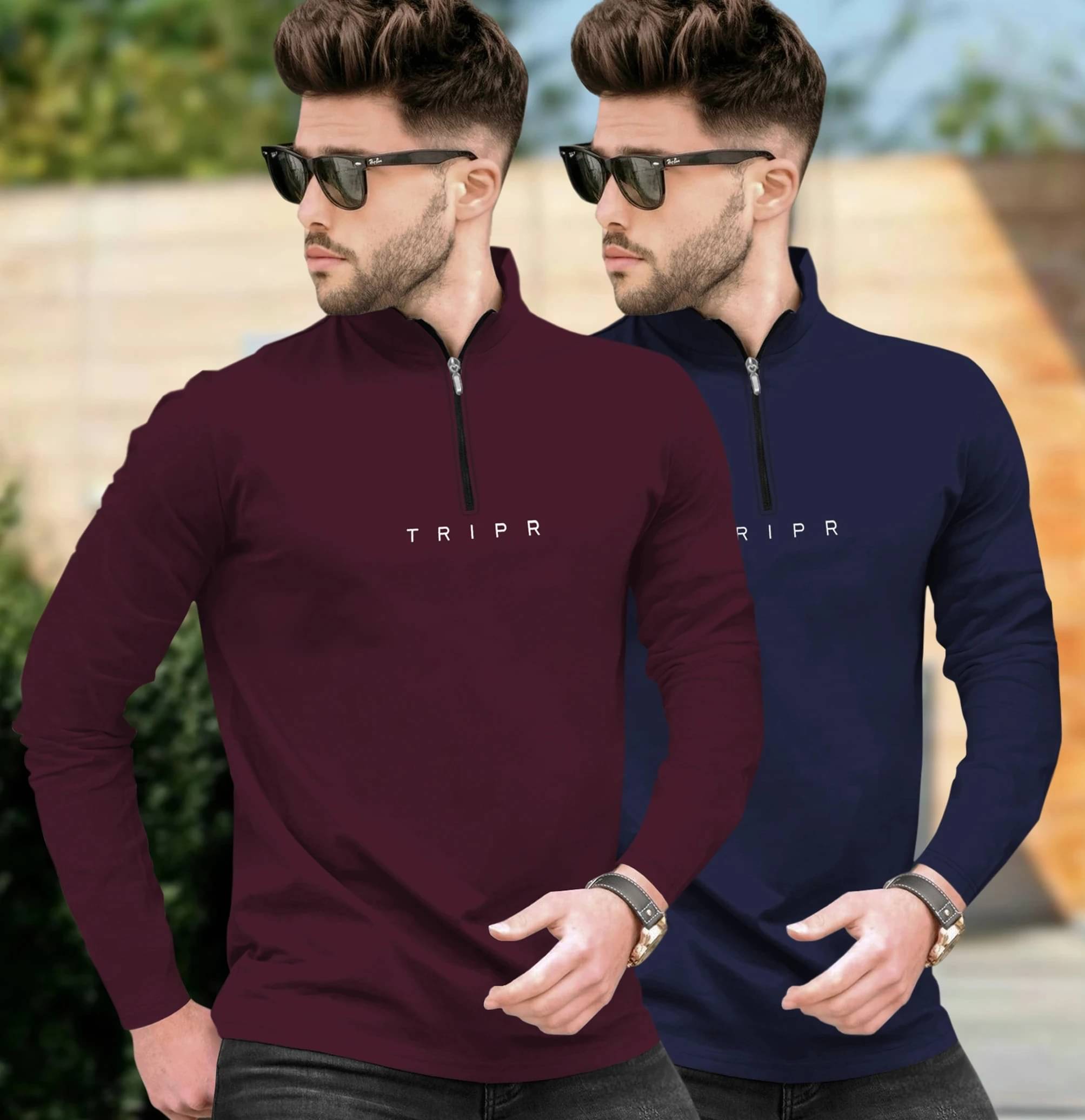 Tripr Men Cotton Blend Regular Fit Solid T-Shirt ( Multicolor ) Tripr Men Cotton Blend Regular Fit Solid T-Shirt ( Multicolor )