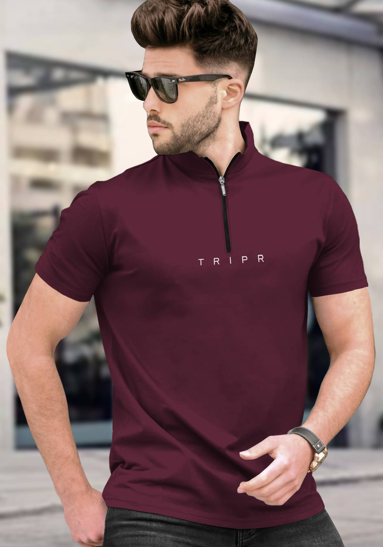     			Tripr Men Cotton Blend Regular Fit Solid T-Shirt ( Maroon )