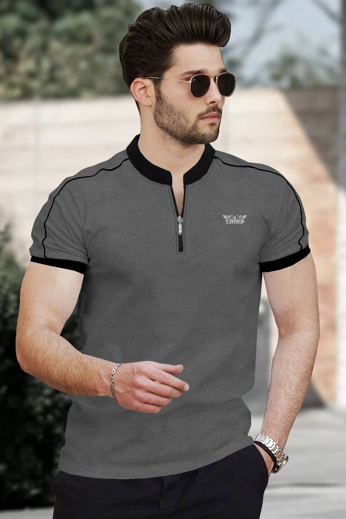 Tripr Men Cotton Blend Regular Fit Solid T-Shirt ( Grey ) Tripr Men Cotton Blend Regular Fit Solid T-Shirt ( Grey )