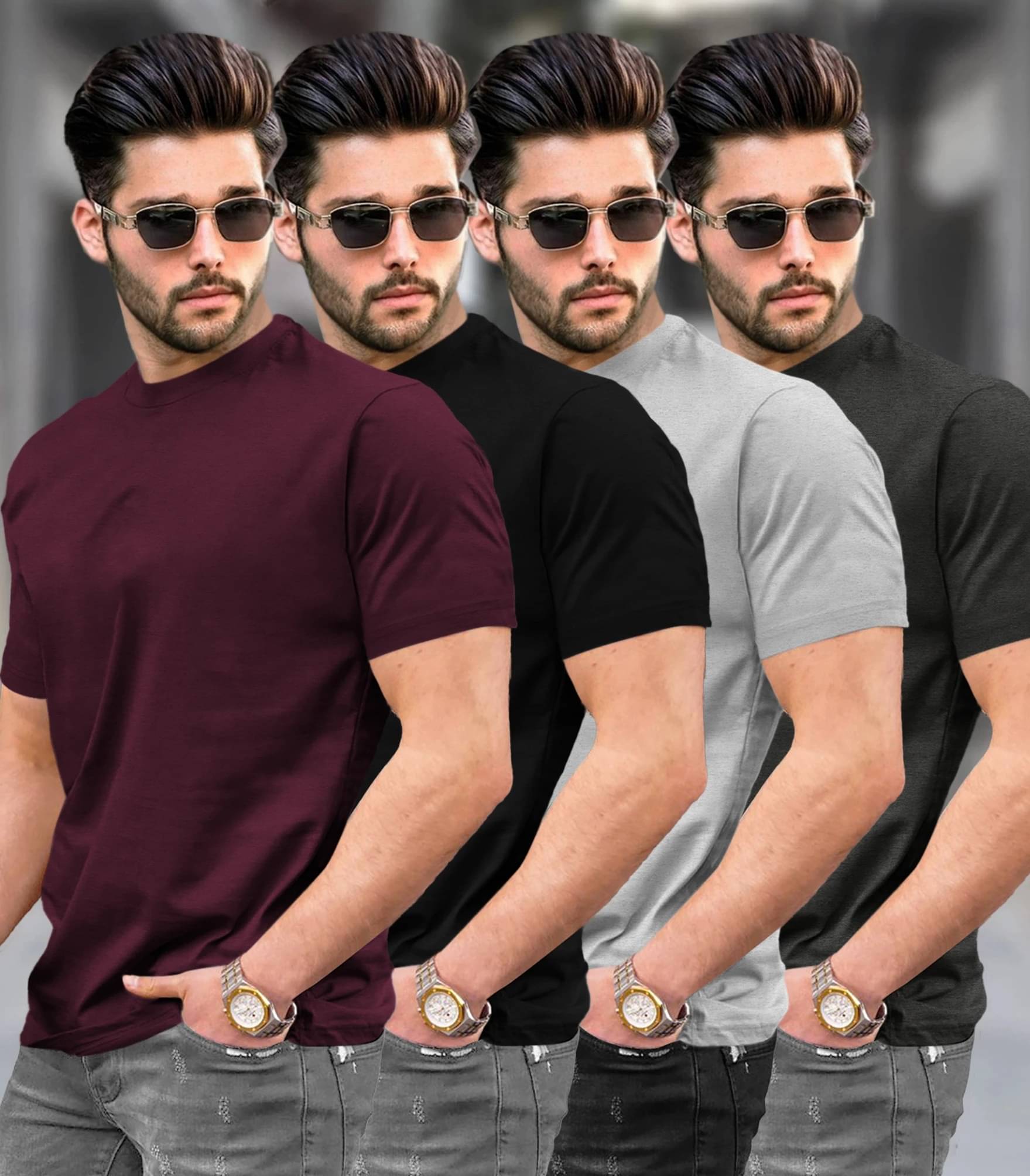Tripr Men Cotton Blend Regular Fit Solid T-Shirt ( Multicolor ) Tripr Men Cotton Blend Regular Fit Solid T-Shirt ( Multicolor )