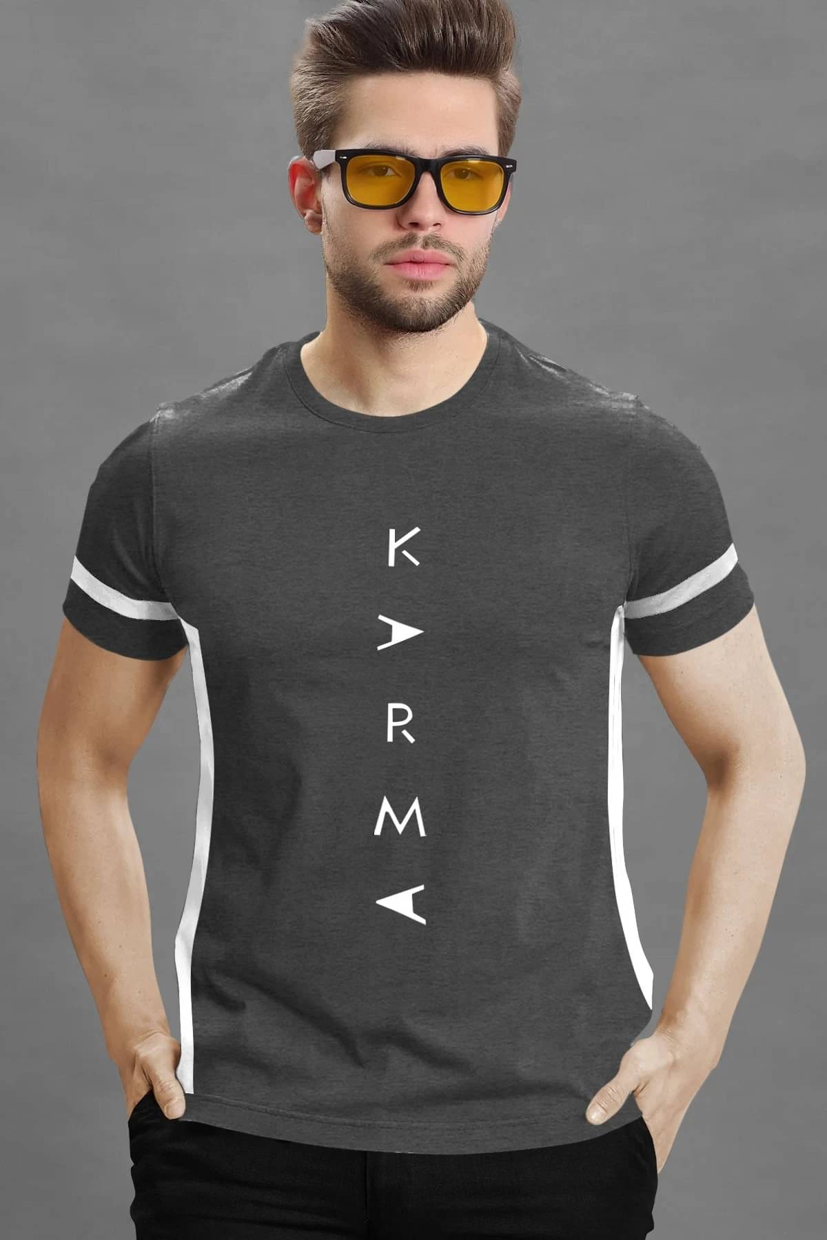     			Tripr Men Cotton Blend Regular Fit Printed T-Shirt ( Grey )