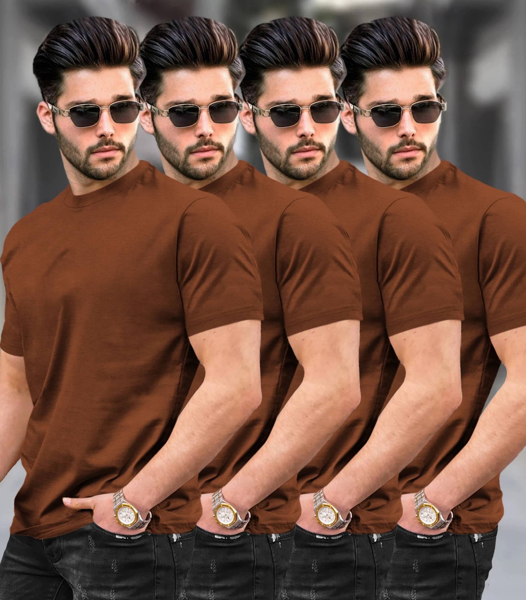 Tripr Men Cotton Blend Regular Fit Solid T-Shirt ( Brown ) Tripr Men Cotton Blend Regular Fit Solid T-Shirt ( Brown )