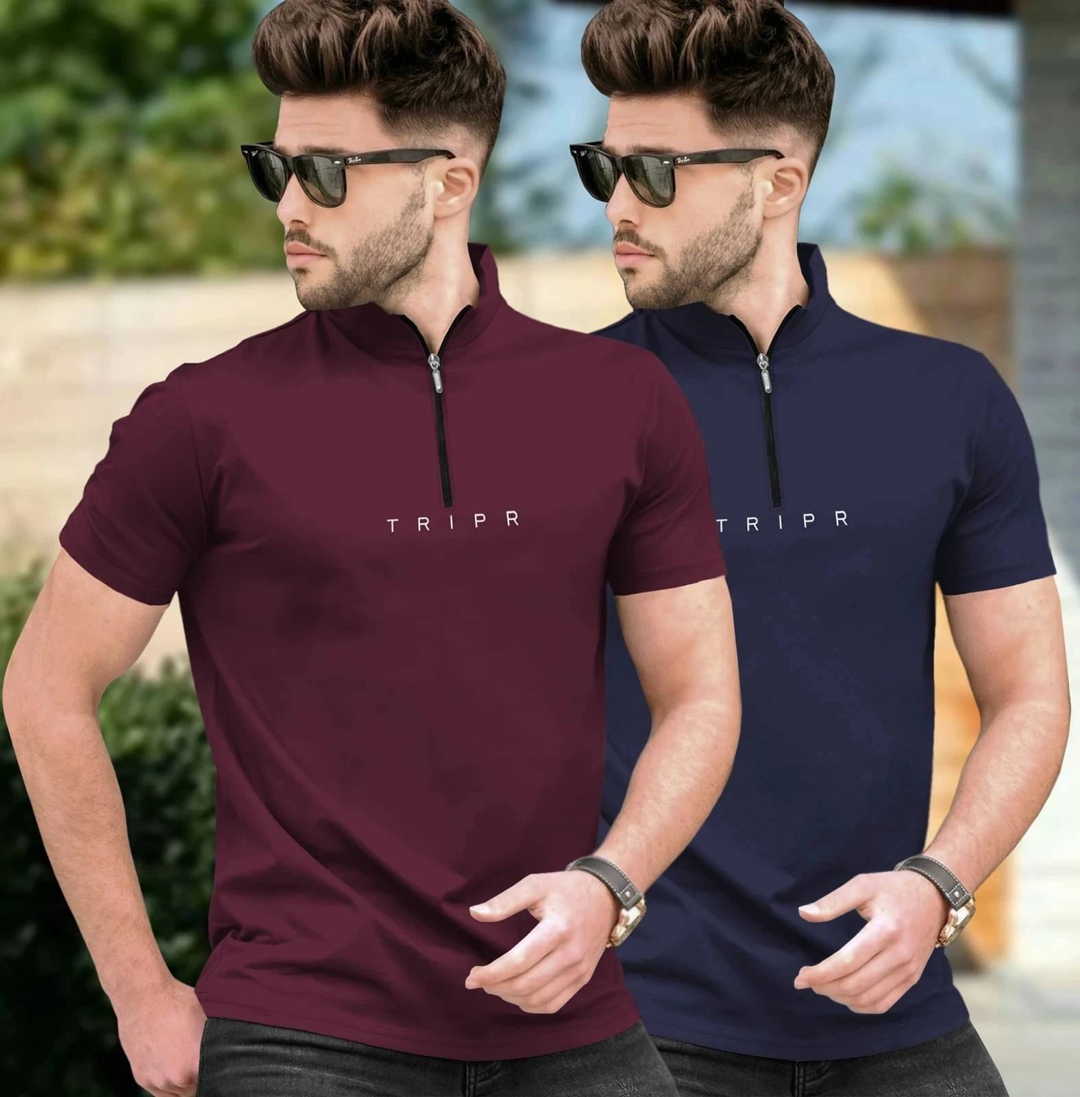 Tripr Men Cotton Blend Regular Fit Solid T-Shirt ( Multicolor ) Tripr Men Cotton Blend Regular Fit Solid T-Shirt ( Multicolor )