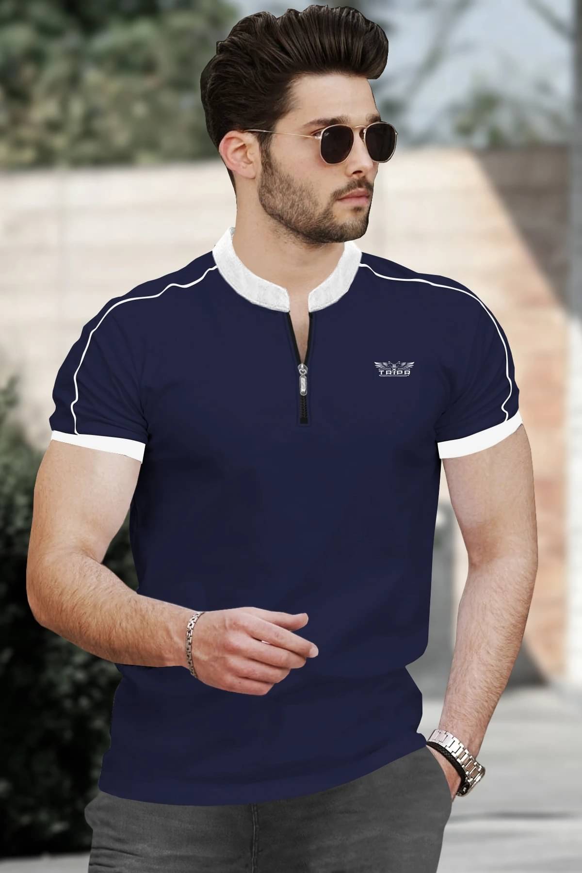 Tripr Men Cotton Blend Regular Fit Solid T-Shirt ( Navy Blue ) Tripr Men Cotton Blend Regular Fit Solid T-Shirt ( Navy Blue )