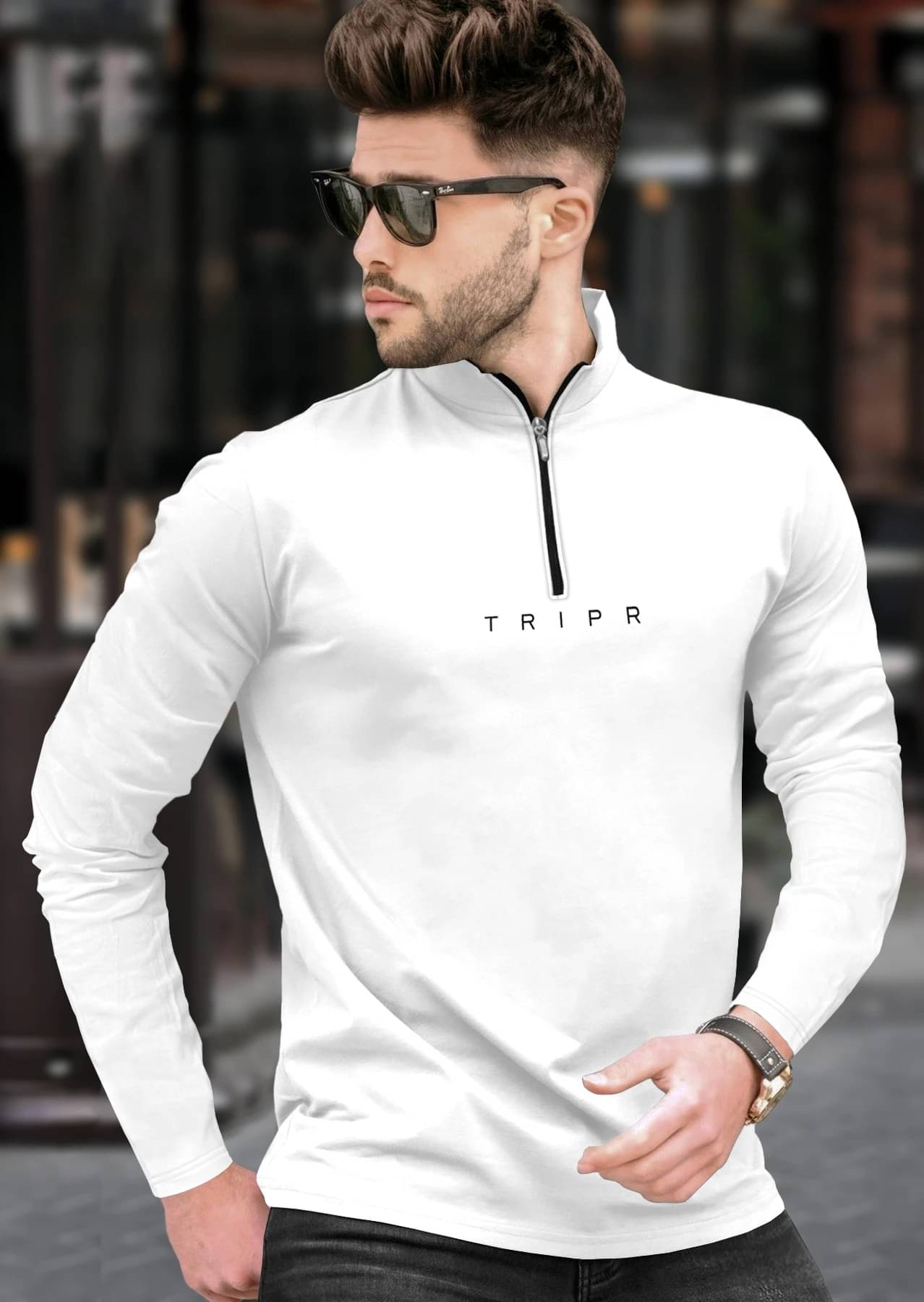     			Tripr Men Cotton Blend Regular Fit Solid T-Shirt ( White )