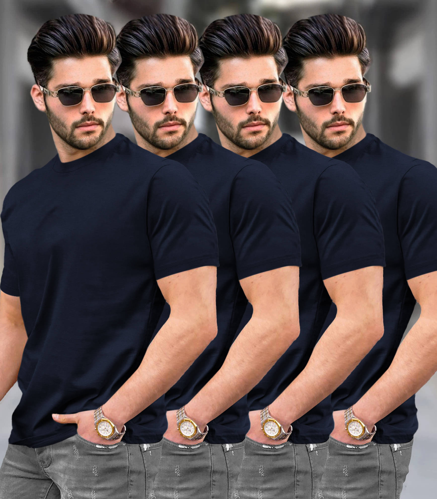     			Tripr Men Cotton Blend Regular Fit Solid T-Shirt ( Navy Blue )