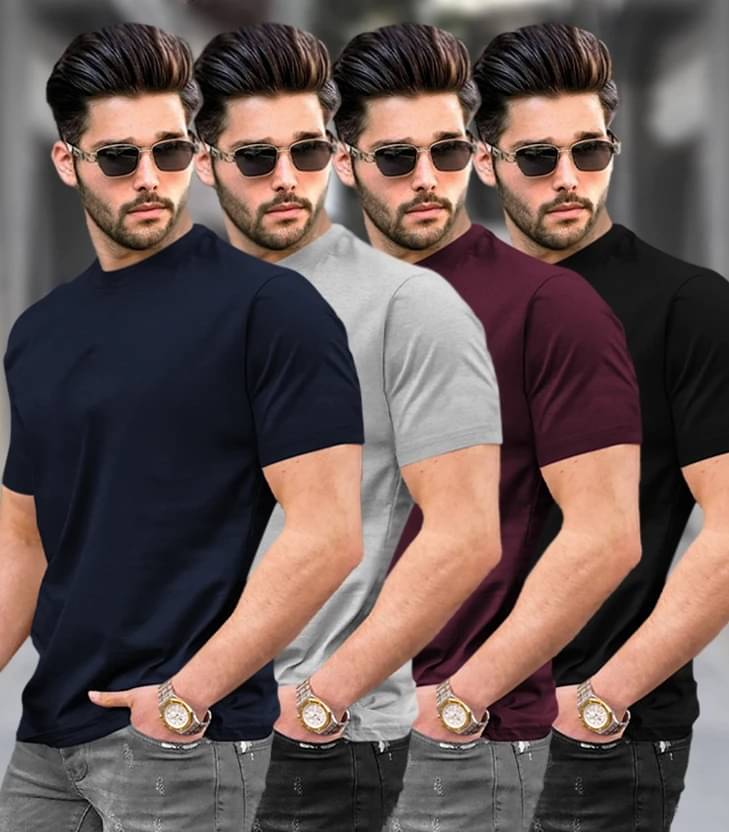     			Tripr Men Cotton Blend Regular Fit Solid T-Shirt ( Multicolor )