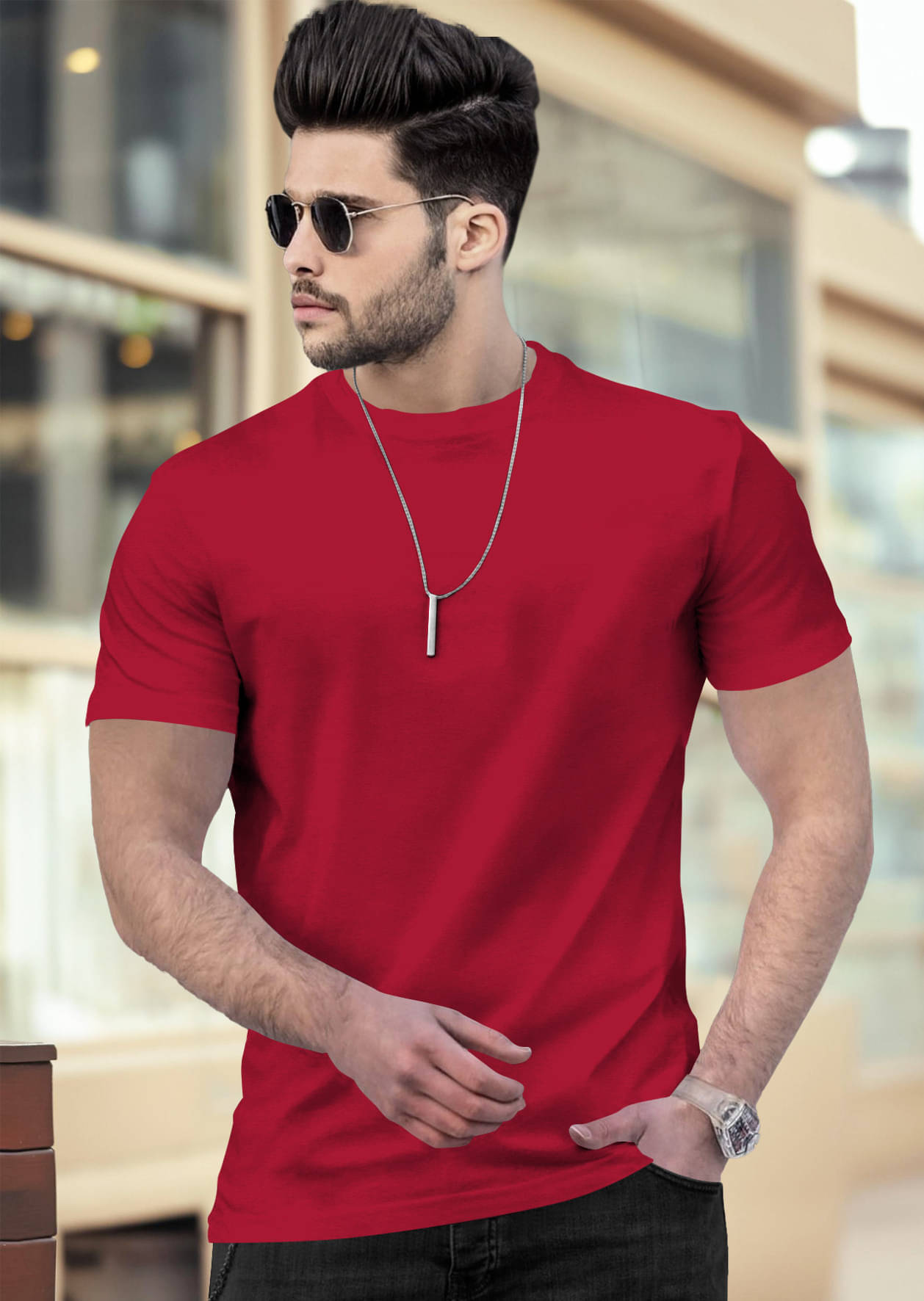     			Tripr Men Cotton Blend Regular Fit Solid T-Shirt ( Red )