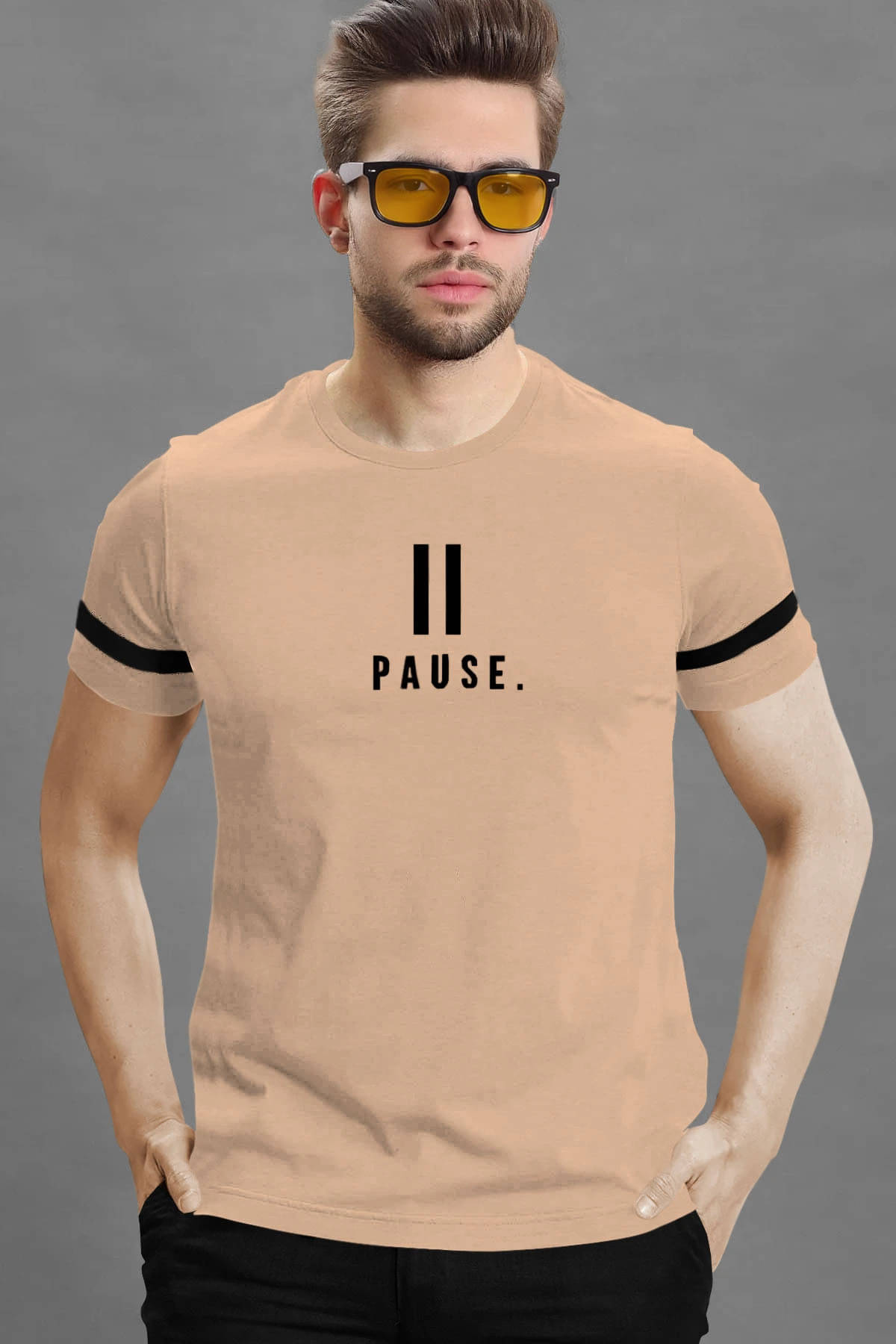 Tripr Men Cotton Blend Regular Fit Printed T-Shirt ( Beige ) Tripr Men Cotton Blend Regular Fit Printed T-Shirt ( Beige )