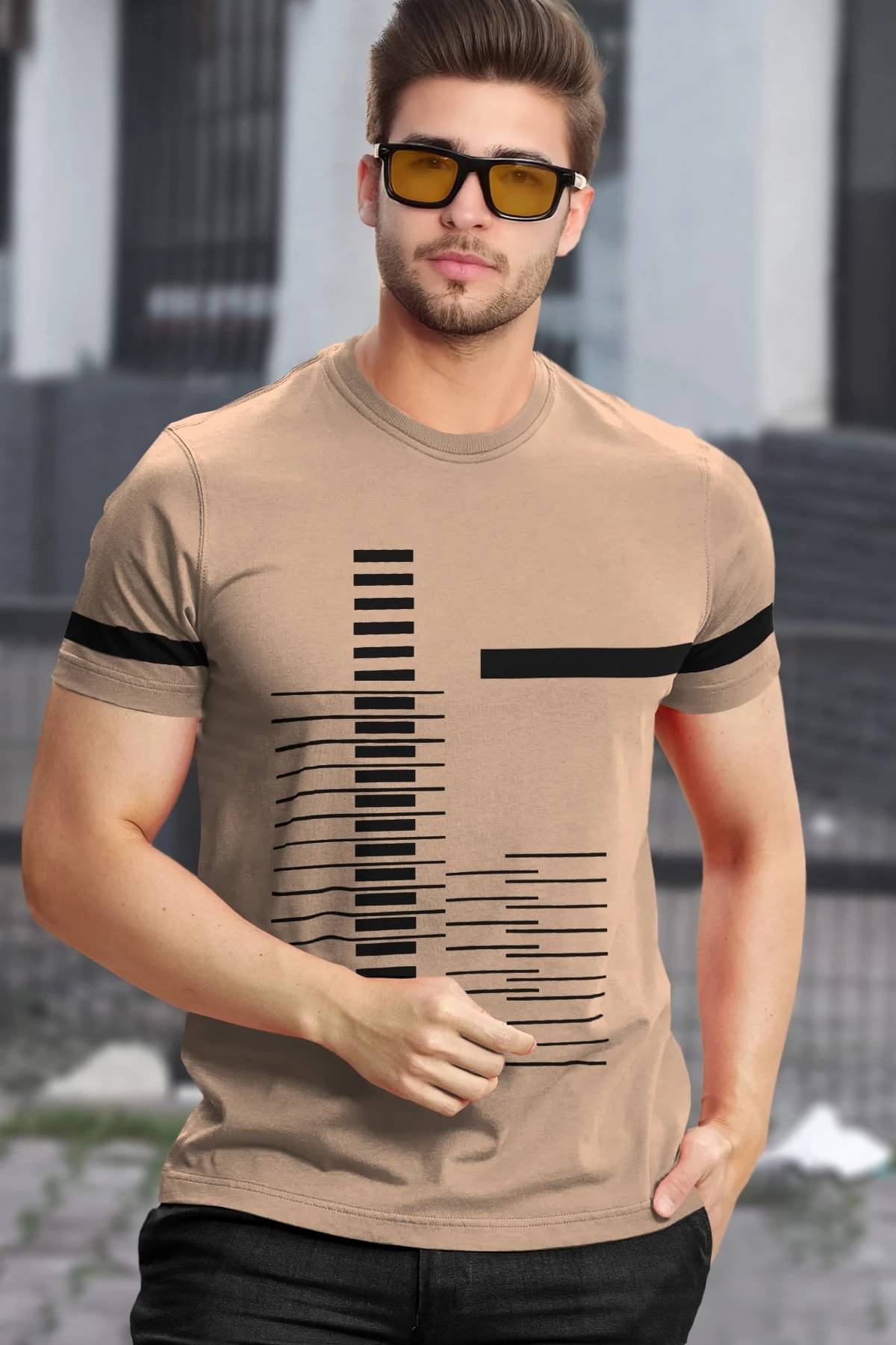 Tripr Men Cotton Blend Regular Fit Printed T-Shirt ( Beige ) Tripr Men Cotton Blend Regular Fit Printed T-Shirt ( Beige )