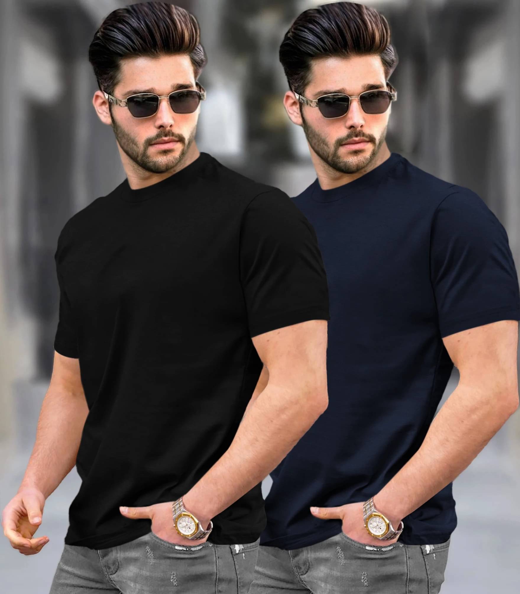     			Tripr Men Cotton Blend Regular Fit Solid T-Shirt ( Multicolor )