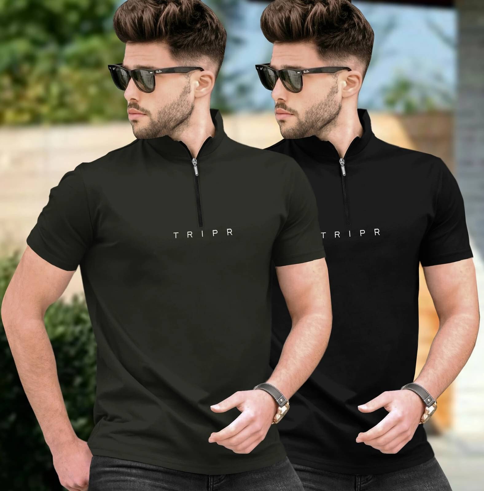    			Tripr Men Cotton Blend Regular Fit Solid T-Shirt ( Multicolor )