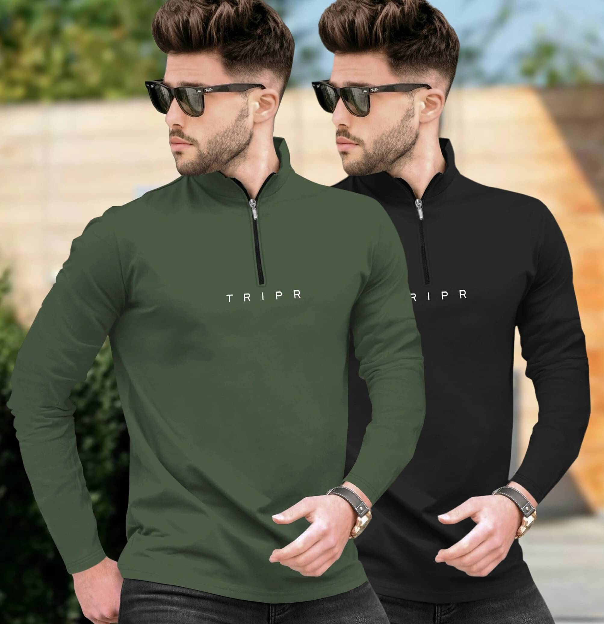 Tripr Men Cotton Blend Regular Fit Solid T-Shirt ( Multicolor )     			Tripr Men Cotton Blend Regular Fit Solid T-Shirt ( Multicolor )