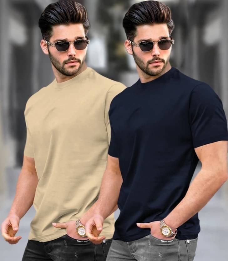 Tripr Men Cotton Blend Regular Fit Solid T-Shirt ( Multicolor )     			Tripr Men Cotton Blend Regular Fit Solid T-Shirt ( Multicolor )